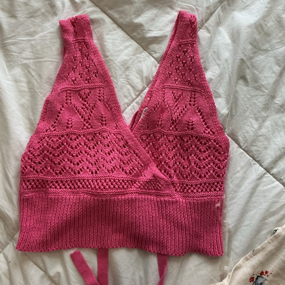 Pink Knit Crochet top
